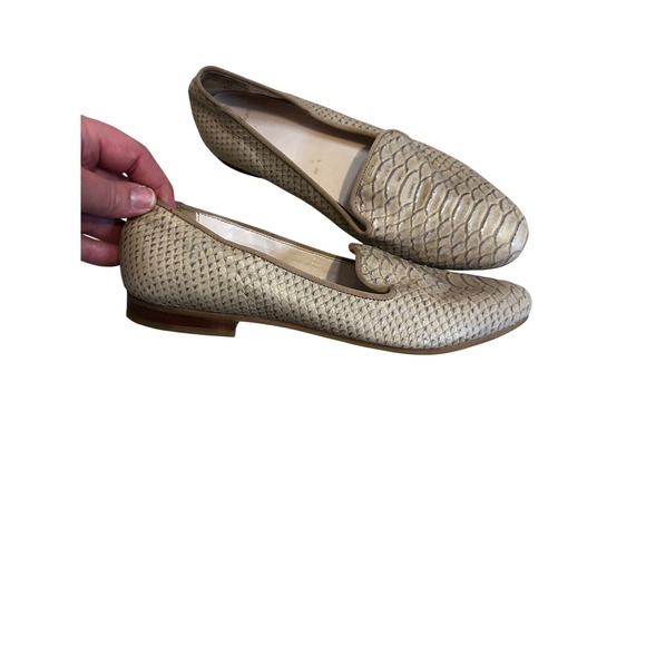 Cole Haan Womens 10B Beige Gold Snakeskin Embossed Loafers Flats - Picture 2 of 6